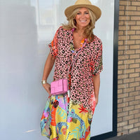 Damen Sommerkleid Leicht Luftig Leopardenmuster in Orange