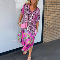 Damen Sommerkleid Leicht Luftig Leopardenmuster in Rosa