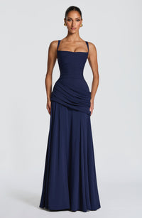 Mavey | Damen Festliche Eckigem Ausschnitt Maxi Dress in Blau