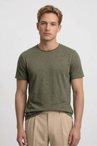 T-Shirt Herren - Casual | Rundhals & Kurze Ärmel in Olivgrün