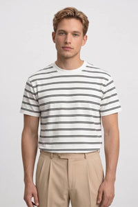 T-Shirt Herren - Gestreift | Lässiger Rundhals in Gestreift Weiß