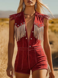 Tamara | Damen Fransen Jumpsuit Western Style in Rot