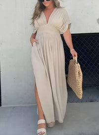 Tara | Maxikleid mit V-Ausschnitt in Beige