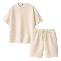 Texturiertes Herren-Set mit Kurzarm-Oberteil in Beige