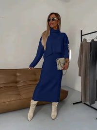Thalina | Zweiteiliges Strick-Set mit Kleid und Pullover in Blau