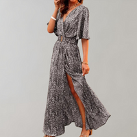 Theodoline | Damen Wickelkleid mit V-Ausschnitt Langarm in Grau