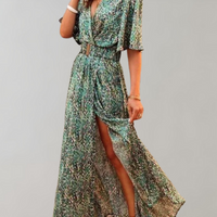 Theodoline | Damen Wickelkleid mit V-Ausschnitt Langarm in Grün