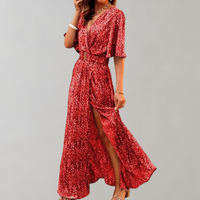 Theodoline | Damen Wickelkleid mit V-Ausschnitt Langarm in Rosa