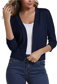 Thordis | Damen Strickjacke Offene Front 3/4 Arm in Marineblau