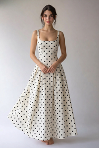 “Jelena” Maxi Dress in White with black dots