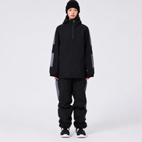 Unisex-Skianzug mit Kapuze und halbem Reißverschluss in Schwarz
