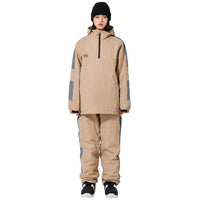 Unisex-Skianzug mit Kapuze und halbem Reißverschluss in Khaki