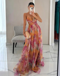 Valeria™ - Elegantes florales Maxikleid in Orange