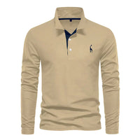 Klassisches langärmliges Poloshirt für Herren in Khaki
