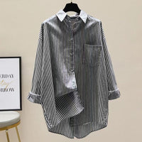 Venka | Damen Gestreiftes Oversize Hemd Langarm in Schwarz