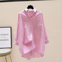 Venka | Damen Gestreiftes Oversize Hemd Langarm in Rosa