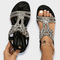 Verzierte T-Riemen-Sandalen für Damen in Schwarz