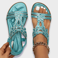 Verzierte T-Riemen-Sandalen für Damen in Himmelblau