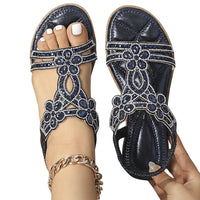 Verzierte T-Riemen-Sandalen für Damen in Blau