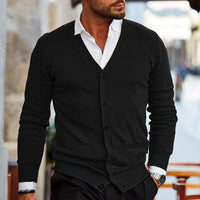 Herren Weste Cardigan Langarm Herbst Winter in Schwarz
