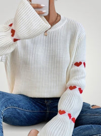 Amore | Eleganter gerippter Damenpullover in Weiß