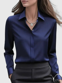 Vivienne | Damen Langarm Hemdbluse mit Kragen in Marineblau