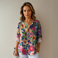 Adina | Damen Blumenmuster Bluse Knotenverschluss – Knotenbluse Floral Sommer 2026 in Blau - Rosa - Rot