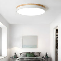 Runde Holz Deckenleuchte Hell LED Deckenlampe Wohnzimmer in Weiß
