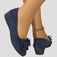 Wiktoria | Damen Keilabsatz Ballerinas mit Schleife in Blau