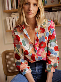 Damen Blumen Button-Down Bluse in Mehrfarbig