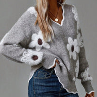 Camila | Damen V-Ausschnitt Langarmpullover in Grau