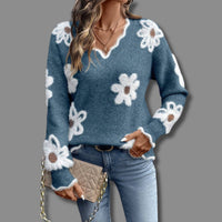 Camila | Damen V-Ausschnitt Langarmpullover in Ozeanblau