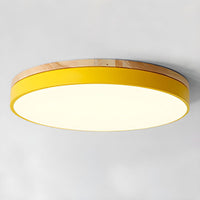 Runde Holz Deckenleuchte Hell LED Deckenlampe Wohnzimmer in Gelb