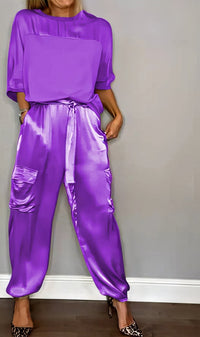 Amelia | Zwei-Teile Set mit Bluse und Cargo-Hose, Chic in Lila