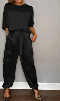 Amelia | Zwei-Teile Set mit Bluse und Cargo-Hose, Chic in Schwarz
